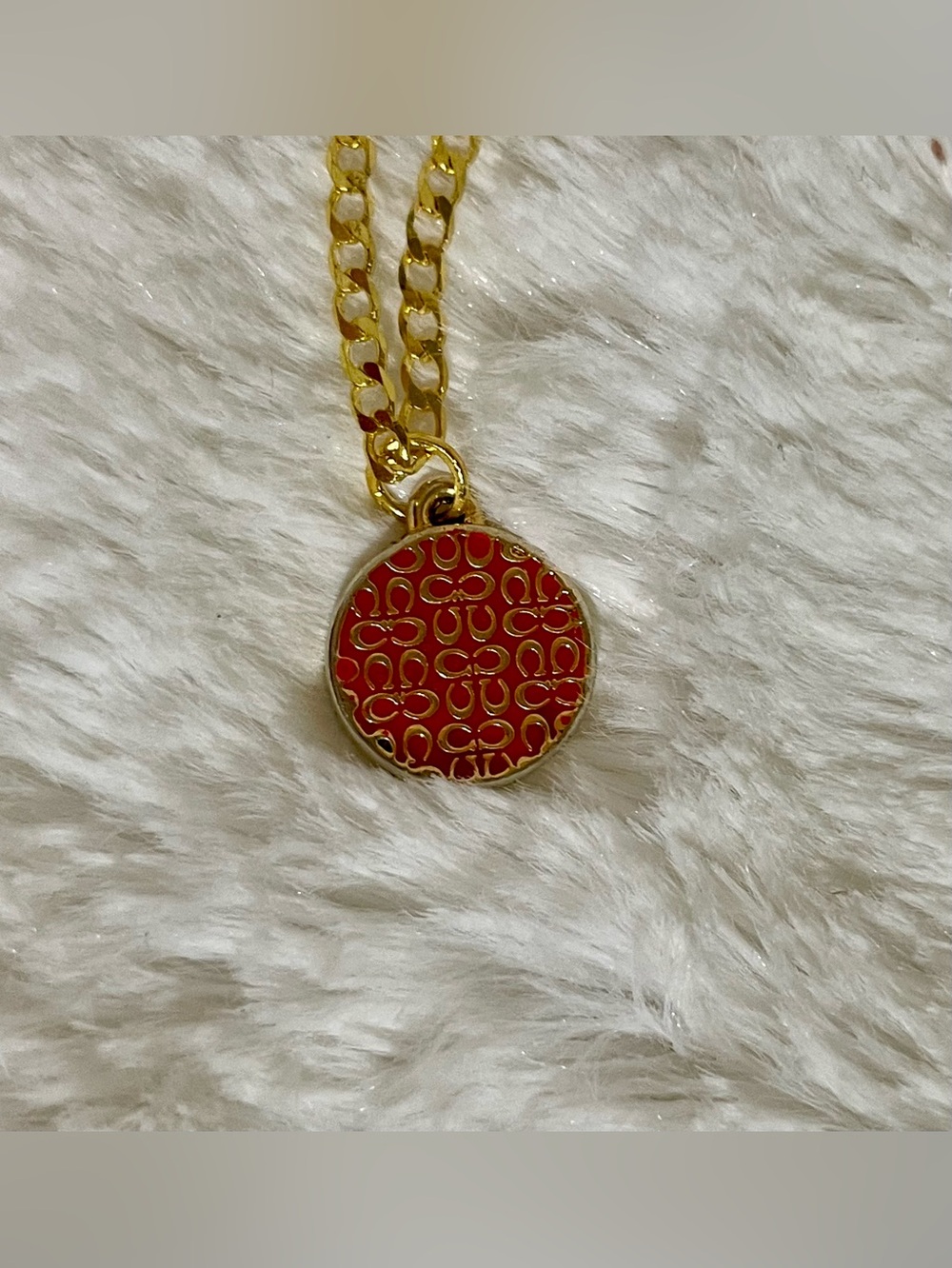 Coach Gold Chain Necklace with Red Pendant